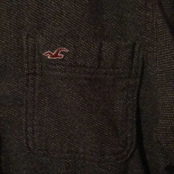 Hollister Gray Textured Patterned Pocket Flannel Mens Large L - Picture 3 of 13